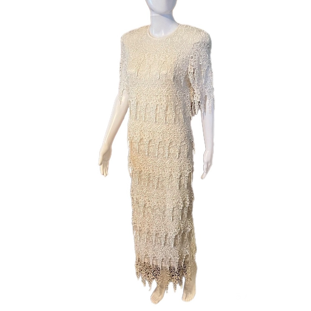 Vintage Tiered Maxi Dress Small Boho Romantic Crochet Lace Flapper Art Deco